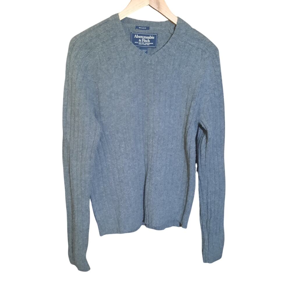 Abercrombie & Fitch Muscle Mens Gray Lambswool Blend Ribbed Sweater Size Medium